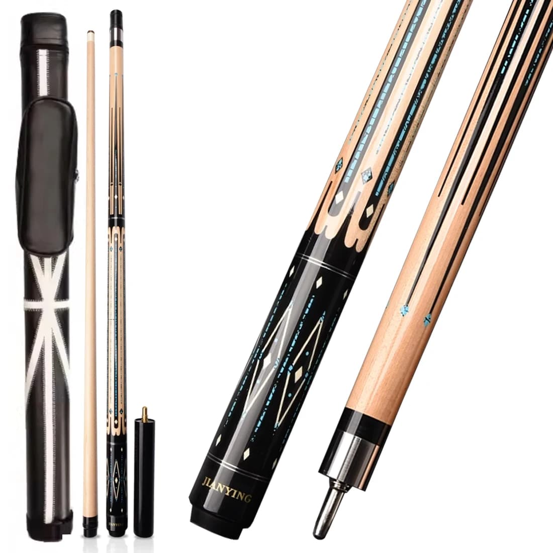 Jianying Pool Cue Stick, Billiard Cue Sticks with Hard Case and Extension, 2-Pieces 58" Pool Table Sticks, 10.5/11.5/12.5 mm Tip Pool Queue