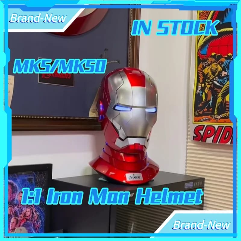 Casco di Iron Man Mk5/MK50 con Controllo Vocale Elettrico, Maschera Indossabile 1:1 con Apertura e Chiusura Automatica, Modellino per Adulti, Regalo
