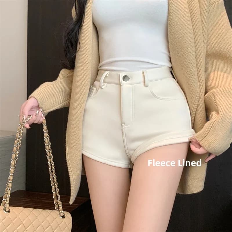 Shorts Casual da Donna a Vita Alta Felpati, Stile Bootcut, Design Semplice, Collezione Invernale