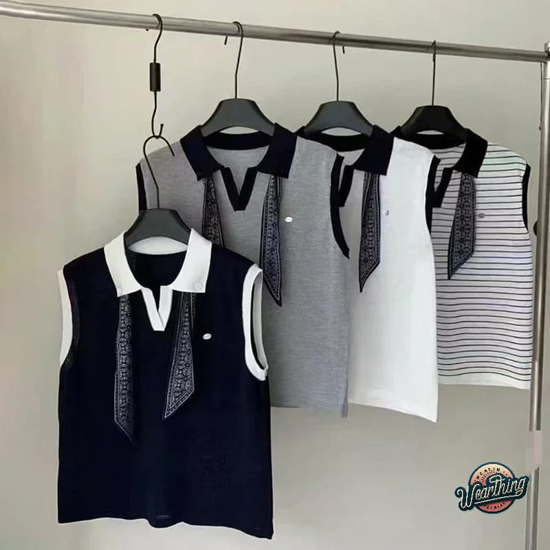 1 pz top da donna bavero scollo a V sciarpa decorazione senza maniche estate casual canotta donna top casual