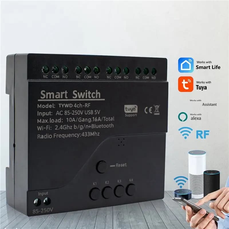 DT51 Tuya 4CH Wifi Smart Relay Switch Module, Smart Home Appliance Control, Works with Alexa for Google Home, 433M RF Remote