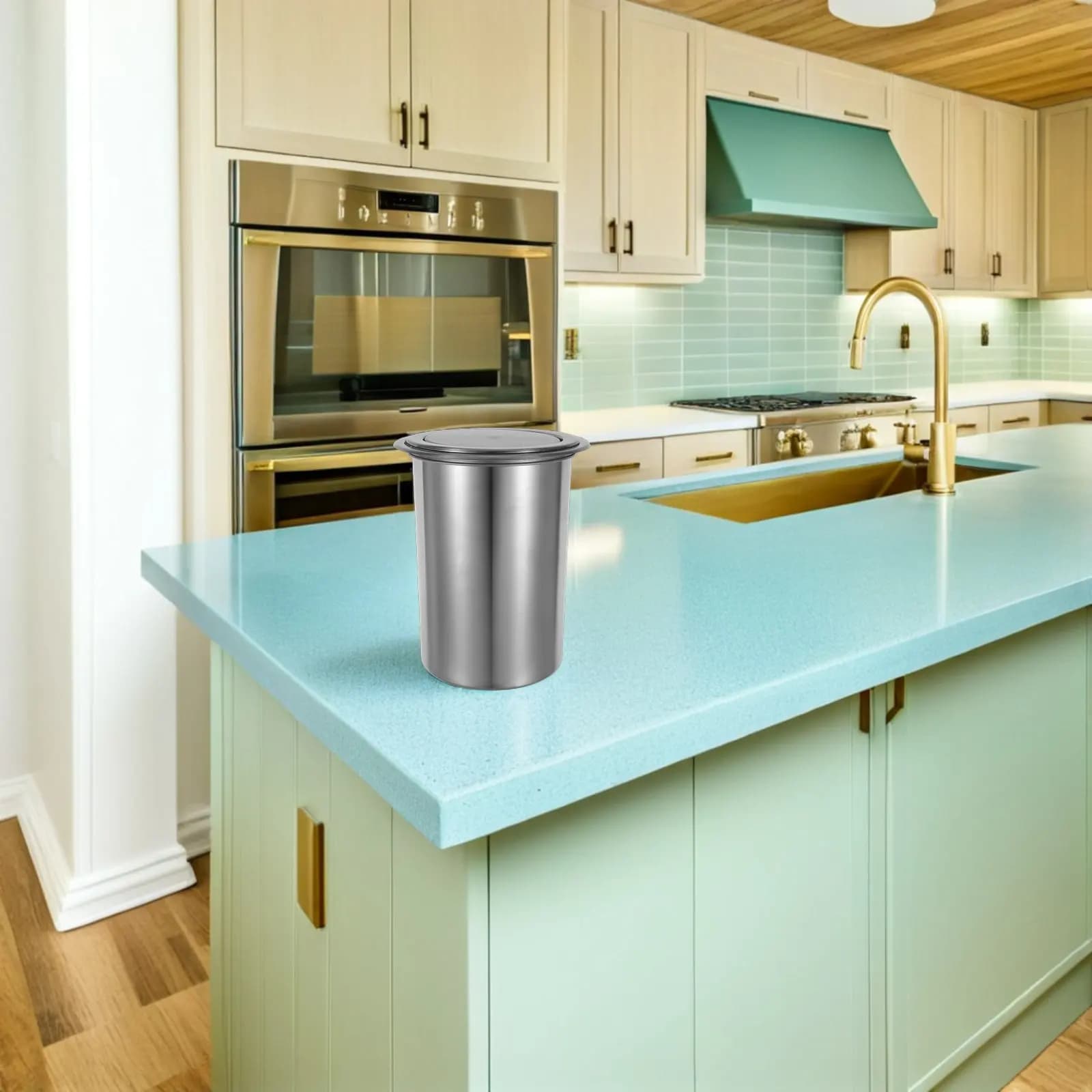Set di 1 Cestino per Rifiuti da Cucina in Acciaio Inox, Contenitore da Incasso con Coperchio a Battente per Casa e Hotel
