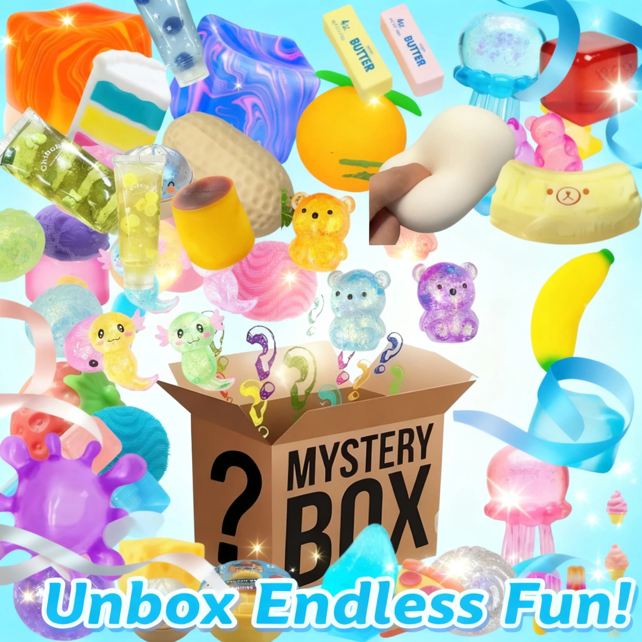 Kawaii Cat Paw Mochi Blind Box Mystery Cute Squeeze Toys Foot Antistress Stress Relief Simulated Food Cube Fidget Toy