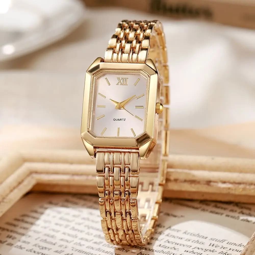 Stainless Steel Quartz Watches, Women's Wrist Watch with Foldable Buckle, Simple Watch with Square Strap, Student Watch