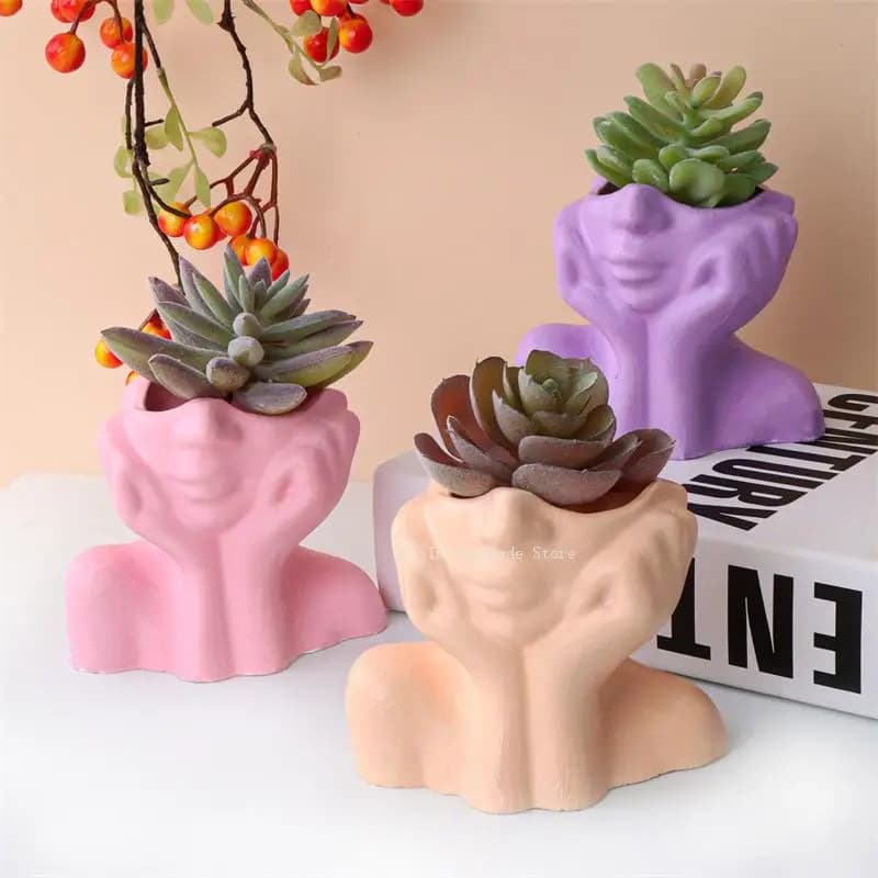 Gypsum Silicone Mold for Girl's Flower Pot with Cheek Support Home Vase Decoration Diy Epoxy Resin Mold Concrete Silicone Mold