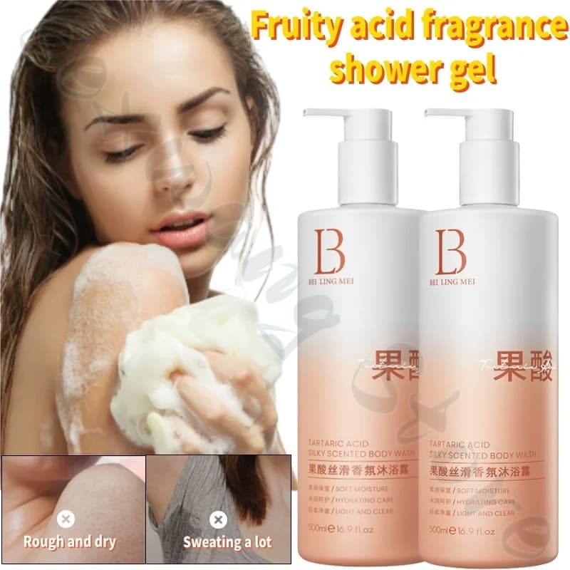 Fruity acid rejuvenating shower gel cleans oil, moisturizes skin, brightens the whole body and leaves a long-lasting fragrance