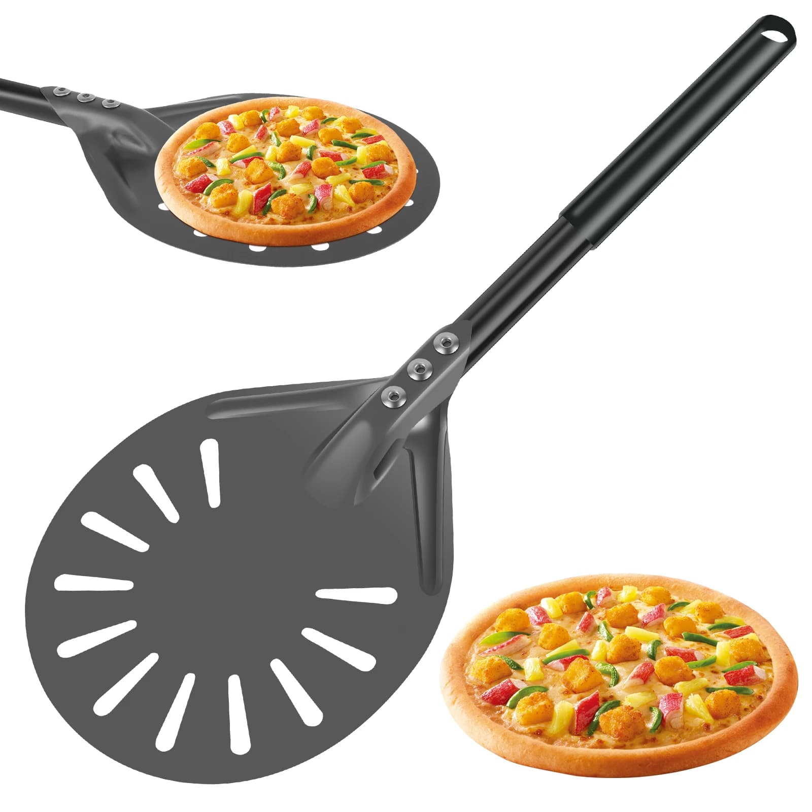 Pala girevole per Pizza con manico lungo pala per Pizza in alluminio Spinner forata per Pizza Spinner paletta per Pizza antiaderente