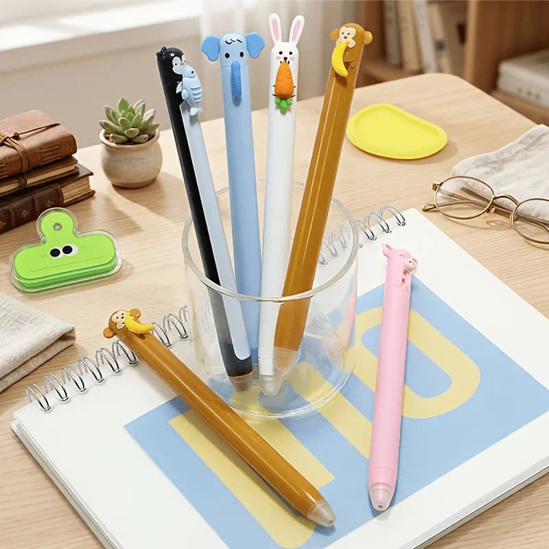 Cartoon Animal Shake-And-Shake Erasable Gel Pens, Cute and Fun Click-Style Pens with Panda, Rabbit, and Elephant Designs, Student Writing Stationery, Fun Gift Pens, Multiple Styles