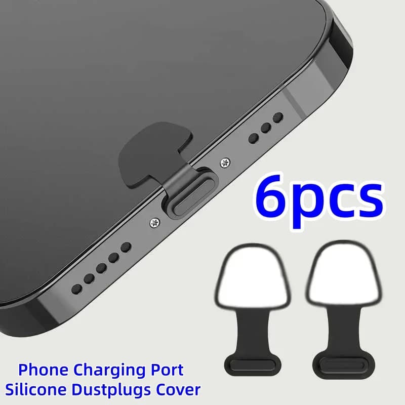 2/4/6 Pezzi Tappi in Silicone per Porta di Ricarica Telefono, Protezione Antipolvere per Porte USB Tipo-C di iPhone e Samsung, Cappucci Anti-Smarrimento
