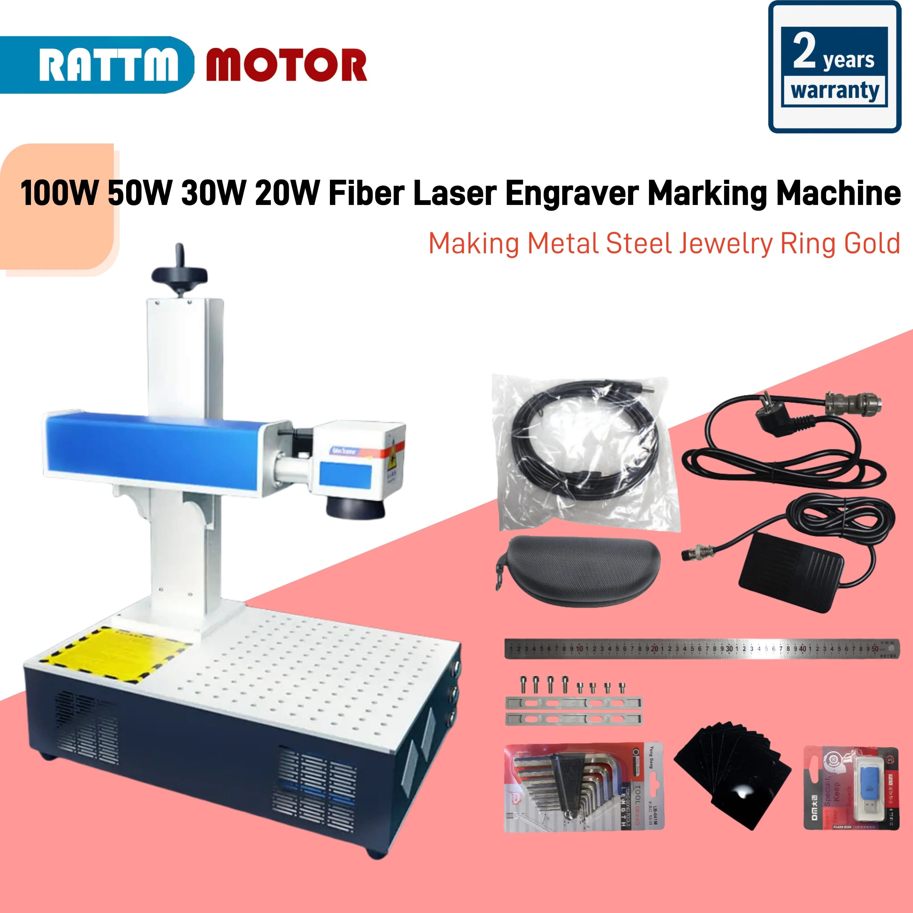 Desktop 100W 50W 30W 20W Raycus Fibra Laser Incisore Incisione Marcatura Macchina Metallo Acciaio Gioielli Anello Oro per biglietti da visita