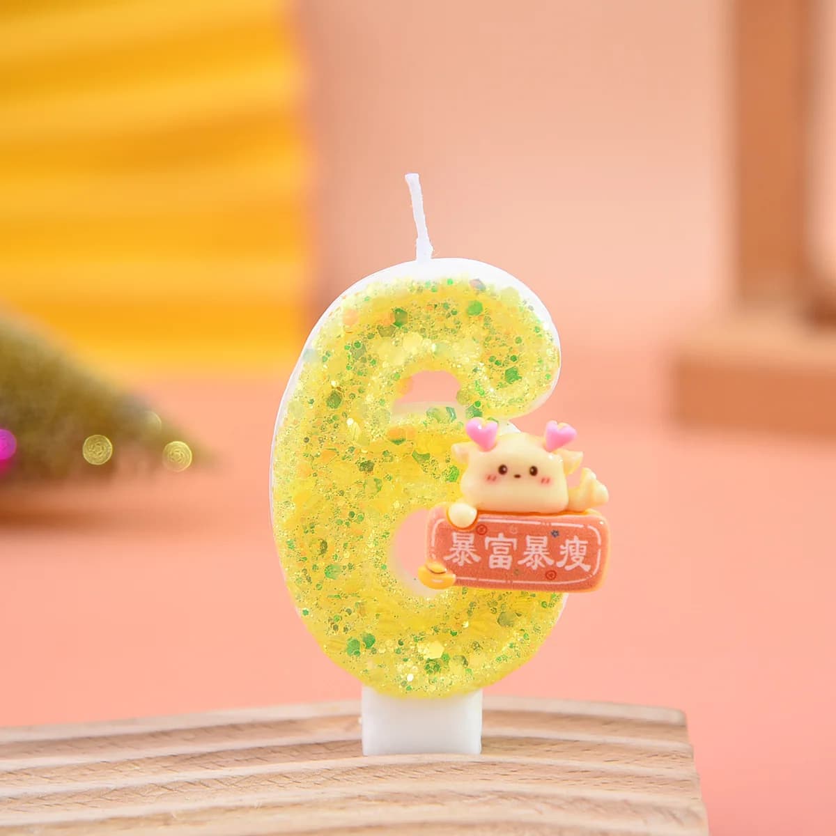 Yellow Deer Sign Digital Candle, Yellow Sequined Birthday Candle, Festival Party Dessert Cake, Atmosphere Decoration Plugin