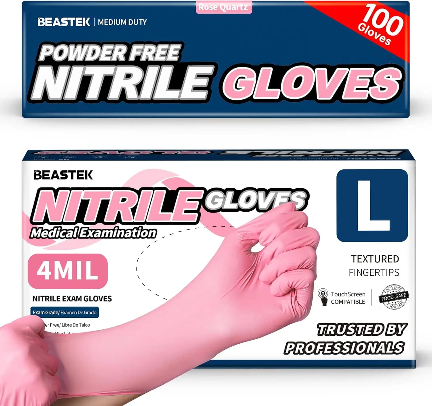 Guanti Monouso in Nitrile per Esami, 4 Mil, 100 Pezzi, Senza Polvere, Senza Lattice, Adatti per Alimenti, per Cucina, Uso Medico ed Estetico, Orchid