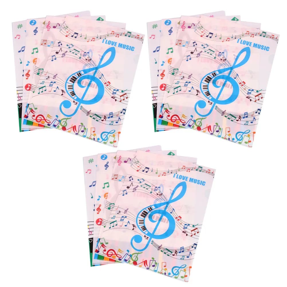 12 Pezzi Cartelle Portadocumenti a L con Motivo a Note Musicali in PVC, Organizzatore Documenti A4, Porta Fogli Bifacciale a Due Pagine