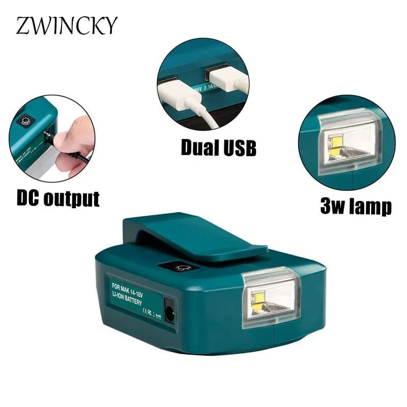 Doppio Caricatore USB Adattatore Batteria Li-on LED Flash Light 14.4V/18V Per Makita BL1830 BL1430 Convertitore Con Lampada Faretto Esterno