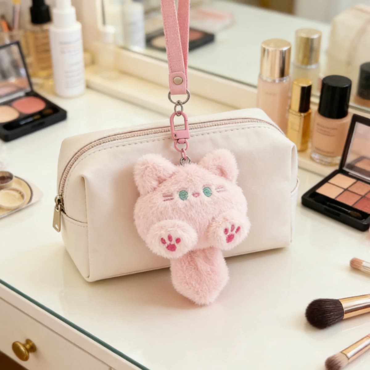 Portachiavi Peluche Gatto Kawaii Morbido, Ciondolo per Borsa o Auto, Giocattolo Fai-da-Te per Bambini
