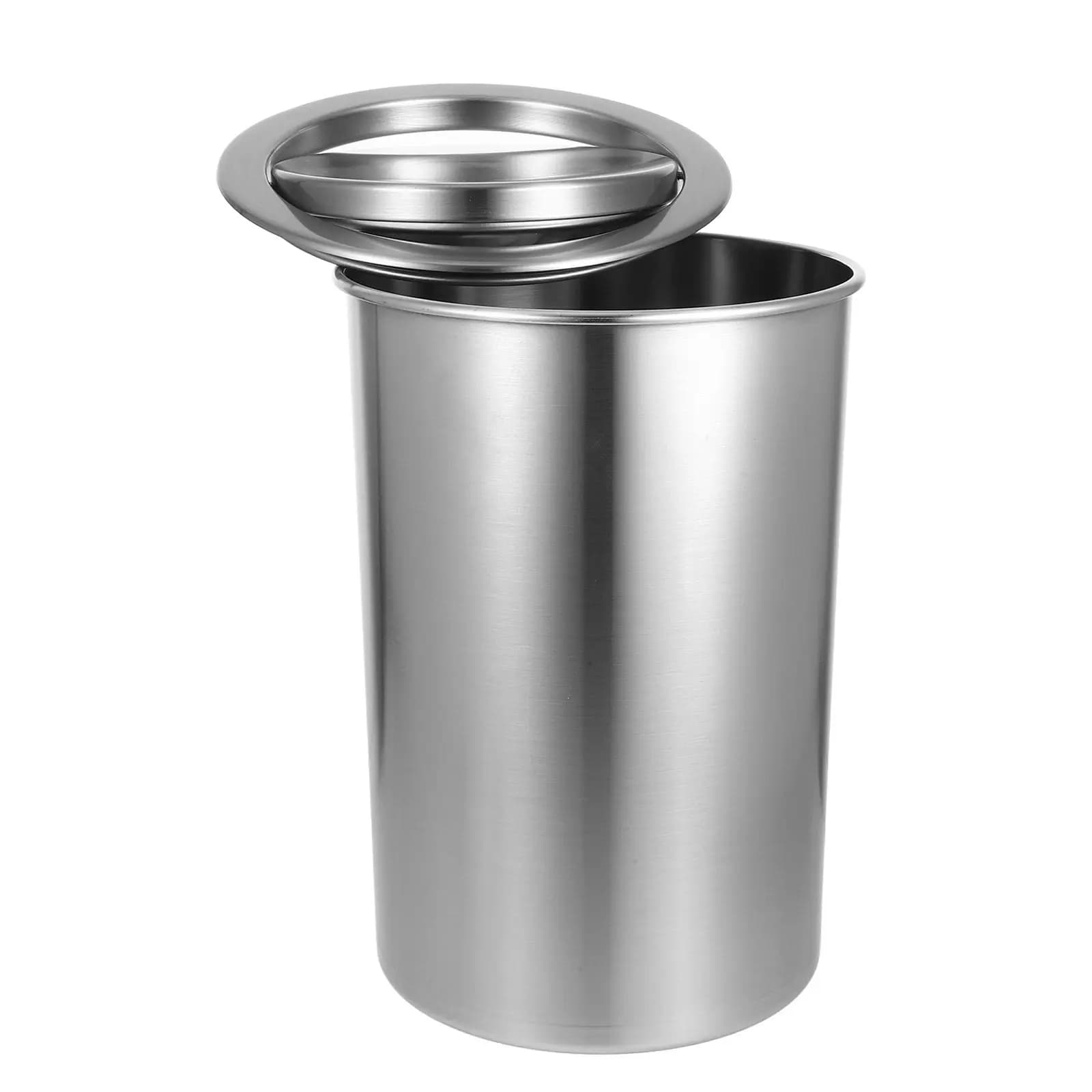 1Set Stainless Steel Countertop Trash Can Embedded Trash Bin Kitchen Cabinet Garbage Can with Lid Compact Sleek Round Design