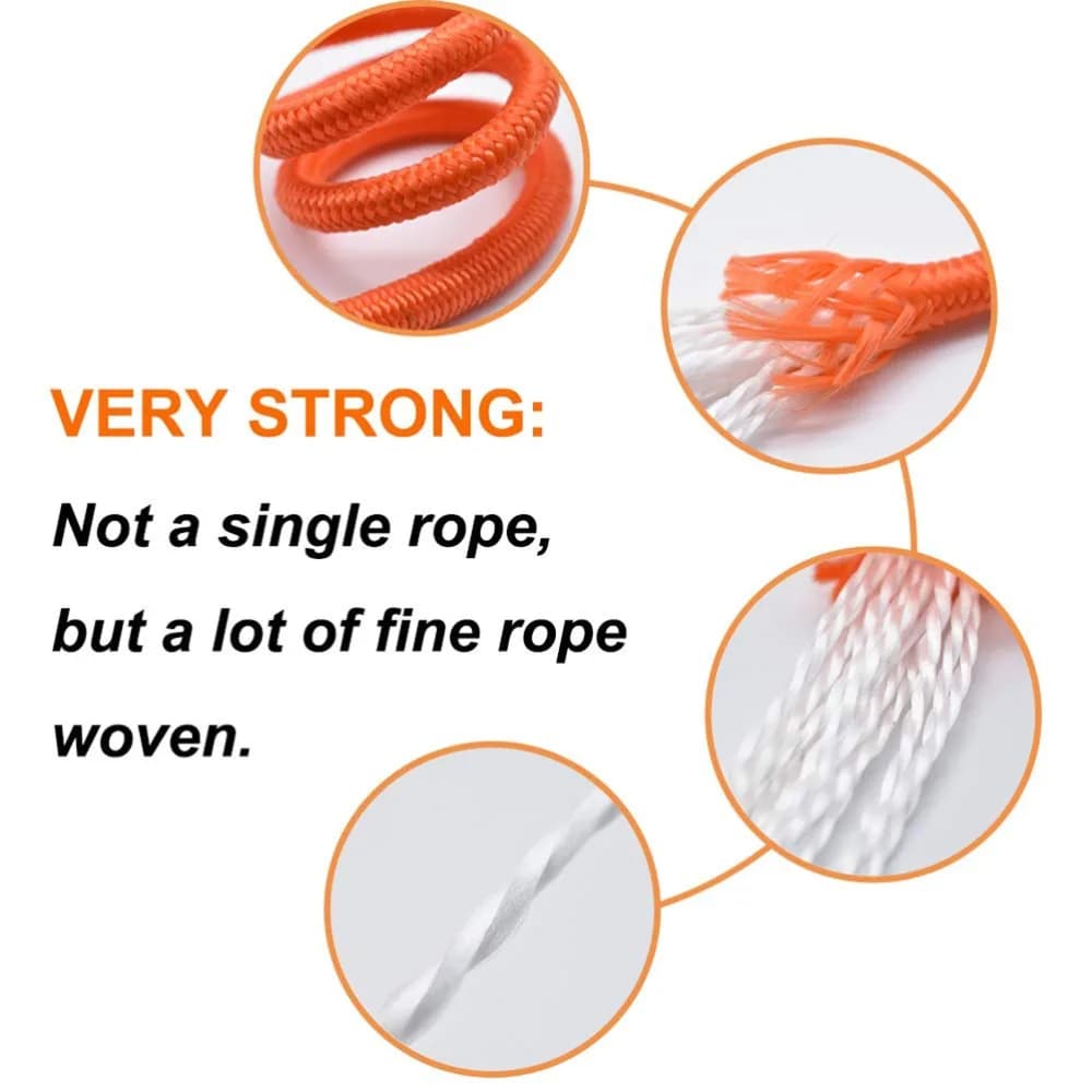 Corda da Pesca Durevole 20m 6mm con Moschettone, Corda Galleggiante Arancione in Nylon per Nautica e Campeggio
