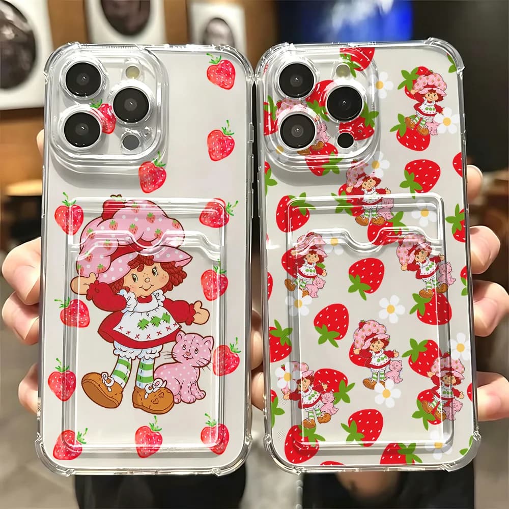 Cute Girl Strawberrys Shortcakes Card Hold Phone Case For Xiaomi 13 12 12T 11 Lite Poco M5 M4 X5 X4 X3 Pro NFC 4G 5G Clear Cover
