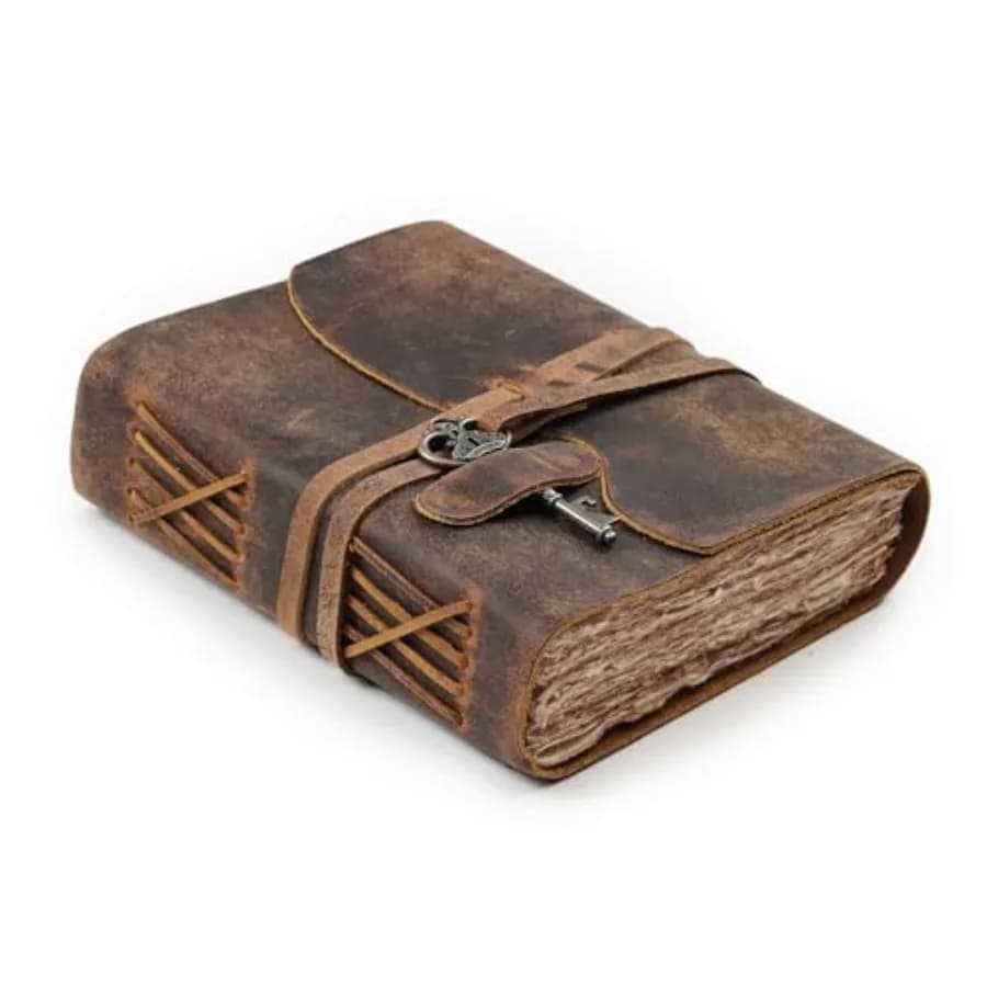 Vintage Leather Journal 200 Handmade Vintage Deckle Edge Paper Leather bound Journal For Women Men Vintage Key Closure - Book o