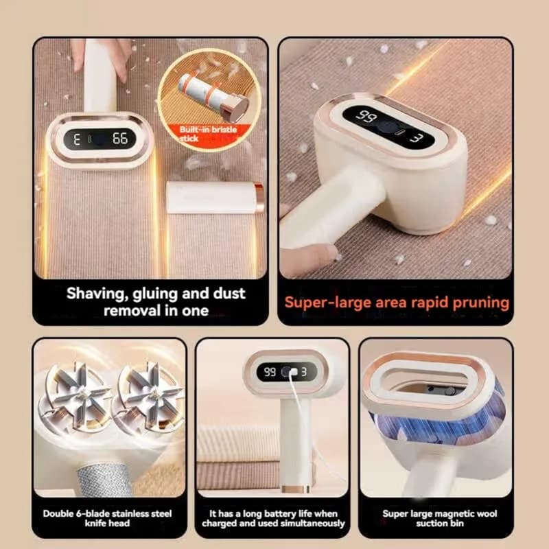 AC93-Dual-Core Dual-Head Fabric Shaver With Digital Display - ABS Material, Corded & Cordless