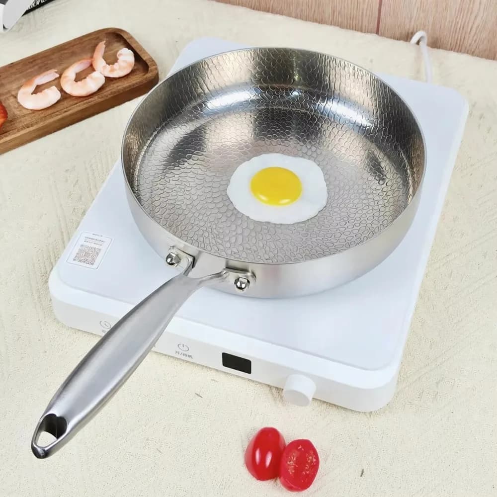 Titanium Alloy Hammered Texture Frying Pan Fast Heating Scratch Resistant Steak Skillet Uncoated Wear-resistant Non-stick Pot