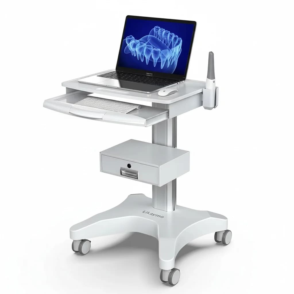 Dental Mobile Cart, Aircraft-grade Aluminum 23.6-35.4 inch Adjustable Medical Trolley, Intraoral Scanner Laptop Workstation