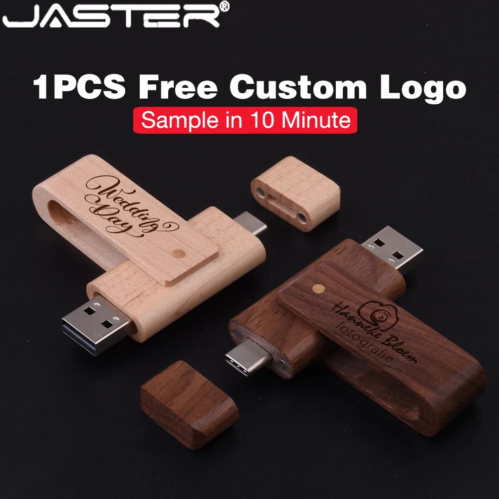 USB3.0 Legno TYPE-C Logo personalizzato gratuito Chiavetta USB 3.0 Chiavetta USB Girevole da 128 GB Chiavetta di memoria da 64 GB Regalo creativo Pendrive