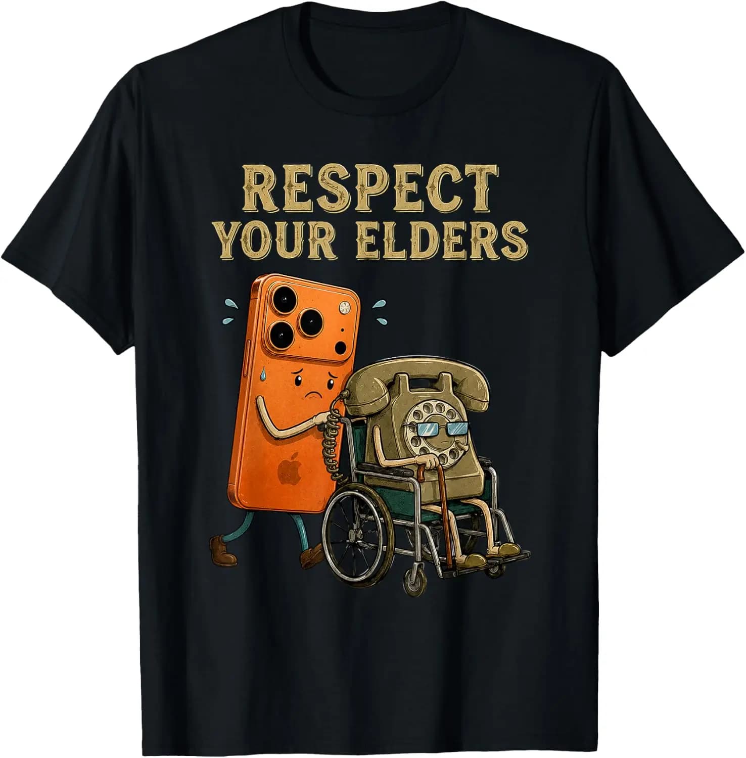 Respect Your Elders Retro Smartphone Technology Humor Men T-Shirt Summer Short-Sleeved Breathable Sweat-Wicking Versatile Trendy