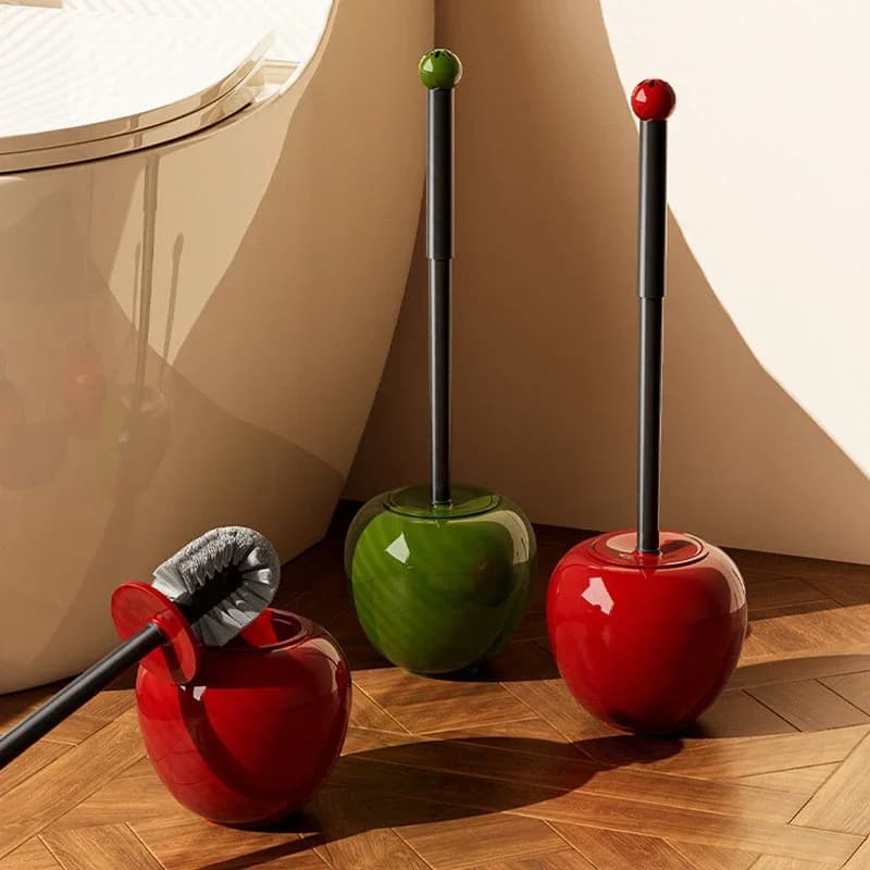 Cute Cherry/apple Toilet Brush Clip Set, Creative Red/green Bathroom Cleaning Tools Bathroom Decoration Accessories
