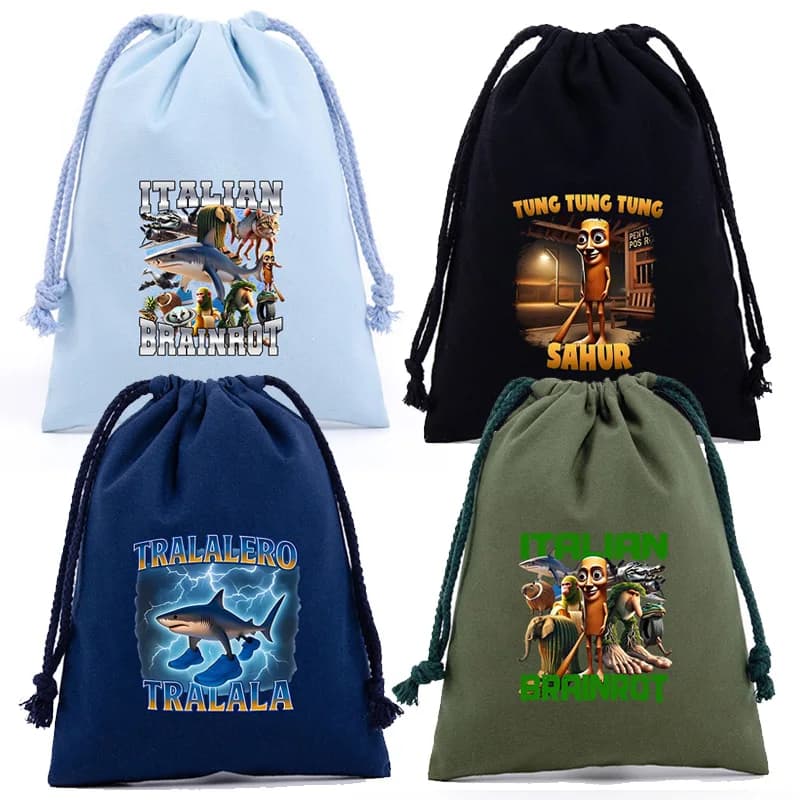 Bag with Drawstrings series Italian Brainrot Hot AI Animals Data Cable Power Bank Bags for Snack Caramels Birthday Gift