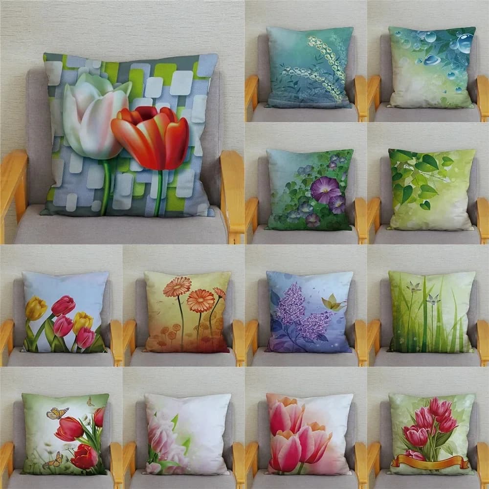 Fodera per cuscino con motivo a fiori di tulipano fodera per cuscino per divano da soggiorno per auto fodera per cuscino di lusso per la decorazione della casa
