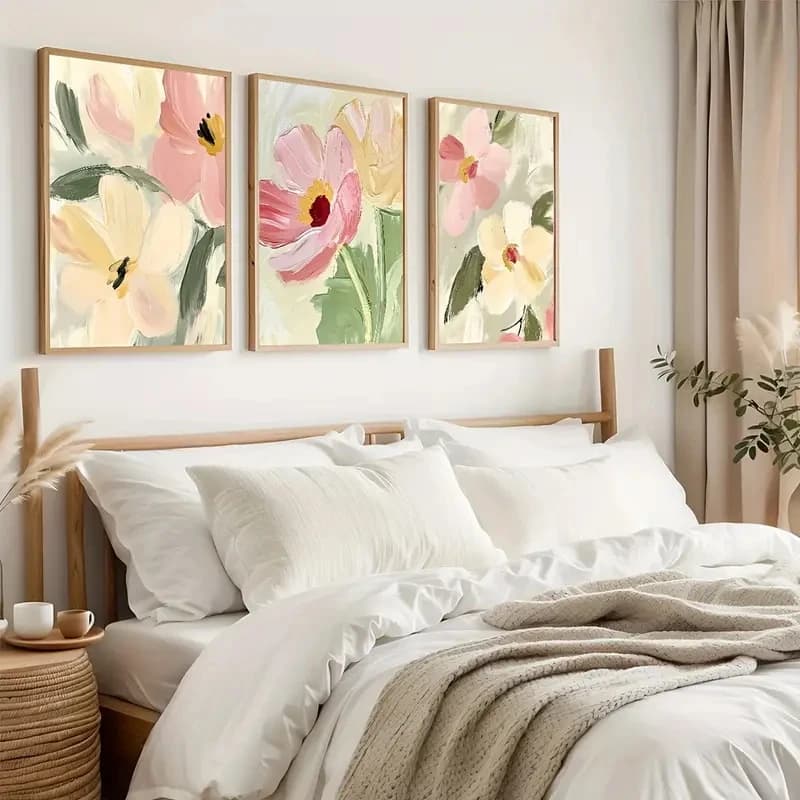 3pcs/Set Pastel Floral Canvas Posters Neutraltoned Abstract Floral Printed Materials Countrystyle Floral Art Wall Art Home Decor