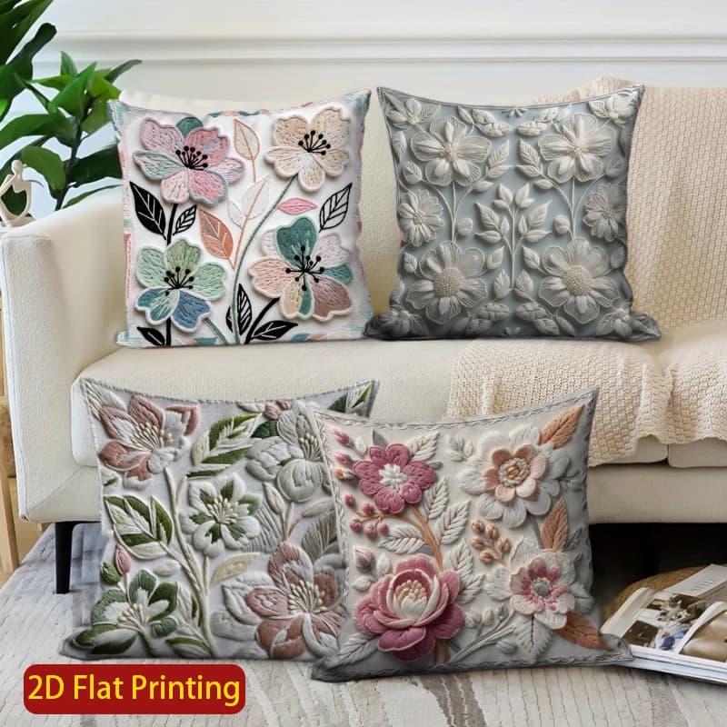 Embroidered 2D floral print pillows, suitable for sofa, bedroom, car.