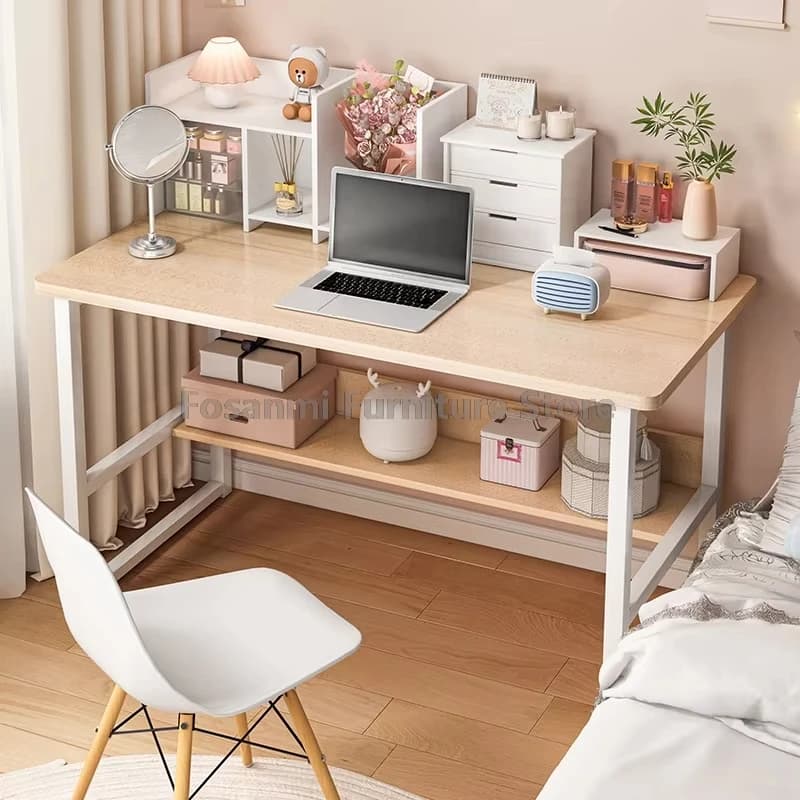 Robusta stanza Studenti Tavolo da studio Ampio desktop Angoli arrotondati Scrivania per computer da ufficio con strato di stoccaggio Semplice scrivania da gioco per la casa