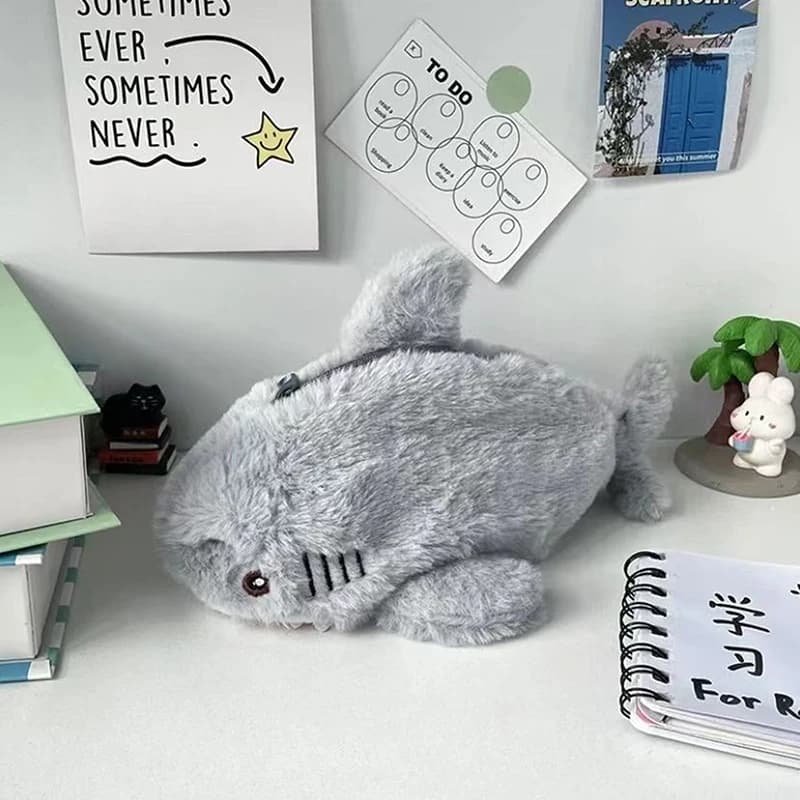 Nice plush pen holder with shark, student stationery, school material, pen holder
