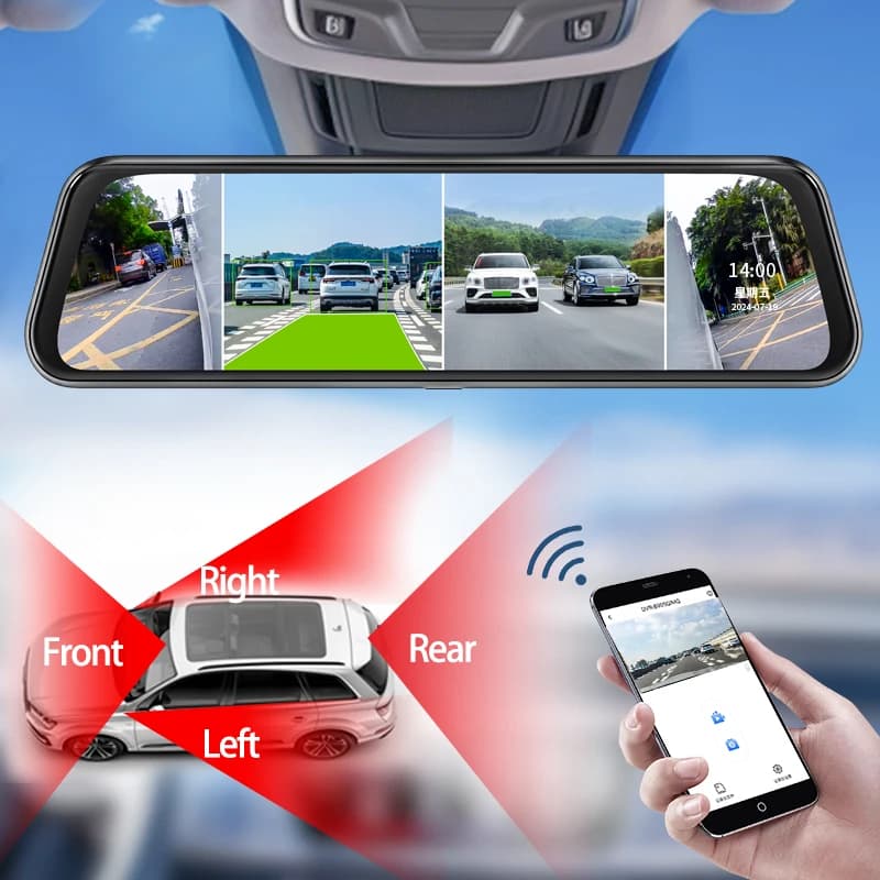 Dash Cam 4 lenses WiFi Dash Cam for car mirror DVR for cars with night vision