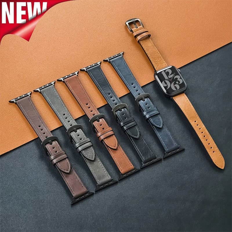 Leather Strap for Apple Watch Band Ultra 2 49mm 44mm 45mm 42mm 41mm 40mm Replacement Bracelet for Iwatch Series 9 8 7 6 5 4 3 2