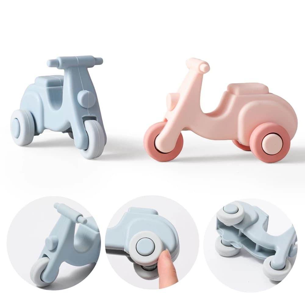 Giocattoli per auto in silicone per bambini Giocattoli educativi Montessori per dentizione per veicoli elettrici in silicone senza BPA per bambini