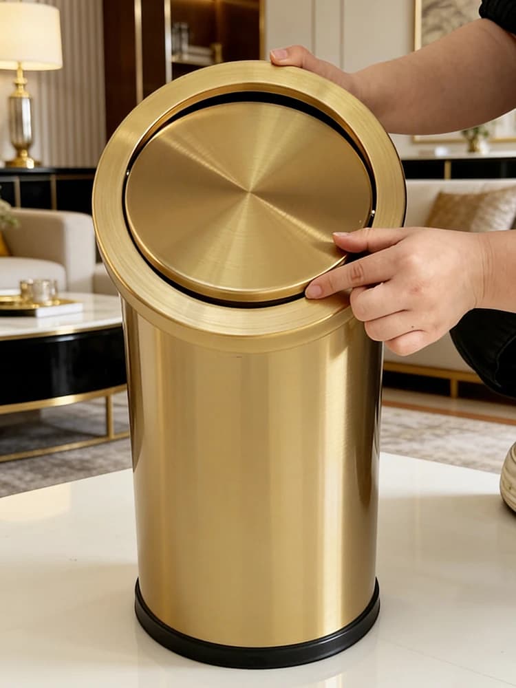 Stainless Steel Swing-Top Waste Bin Luxury Nordic Style Odor-proof Rose Gold Trash Can for Bathroom Living Room 9L/2.4 Gal
