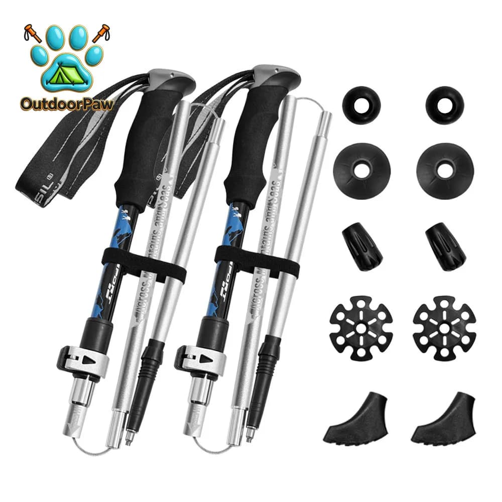 Professional Set Outdoor Hiking Equipment Telescopic Folding Aluminum Alloy Trekking Pole with EVA Handle Walking Cane