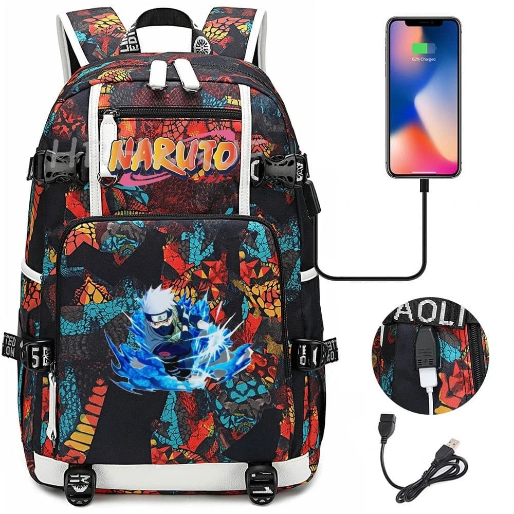 Uzumaki Naruto Uchiha Sasuke Backpack Camouflage USB Anime Capacity Teens Laptop School Bags soft outdoor insect Hiking Mochila
