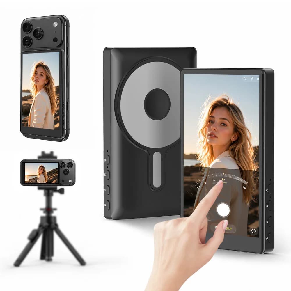 Vlog Selfie Monitor Screen for iPhone Android Magnetic Back Camera Monitor with Speaker Supports reverse operation of the phone