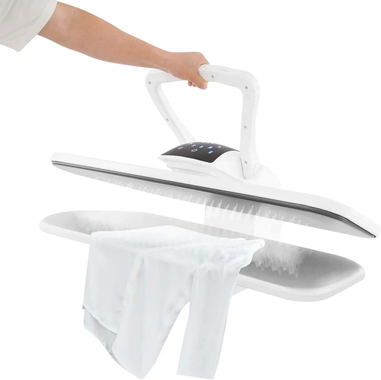 Intelligent Digital Steam Press, 36-Inch, 1600W Fast Preheating in 6 Minutes, 5 Fabric Settings, LCD Touch Screen, Professional Ironing Machine for Clothes, Curtains, and Sheets - White