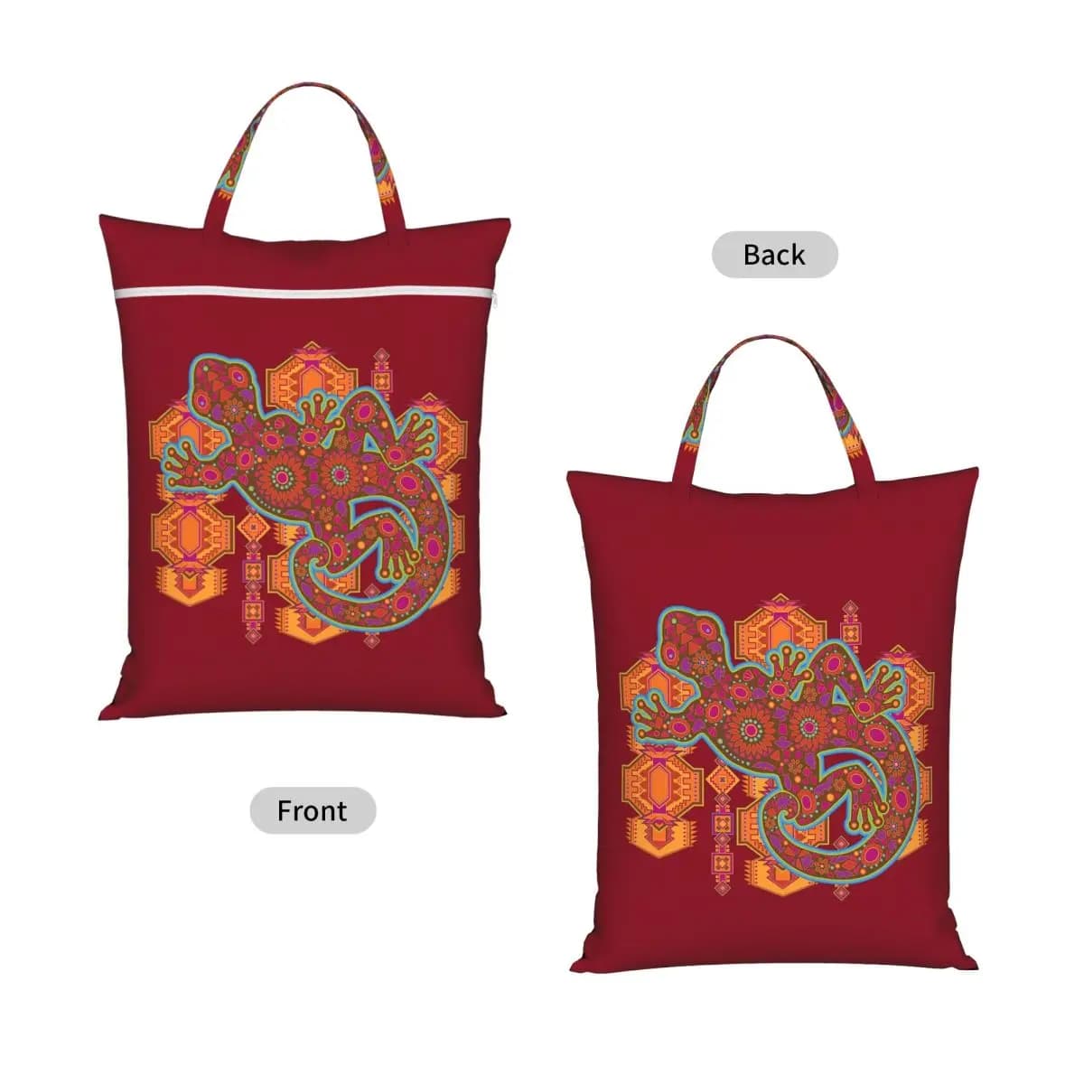 Ethnic Tribal Lizard Salamander Travel Laundry Bag Waterproof Reusable Dirty Clothes Pouch Gym Yoga Vacation Washing Basket
