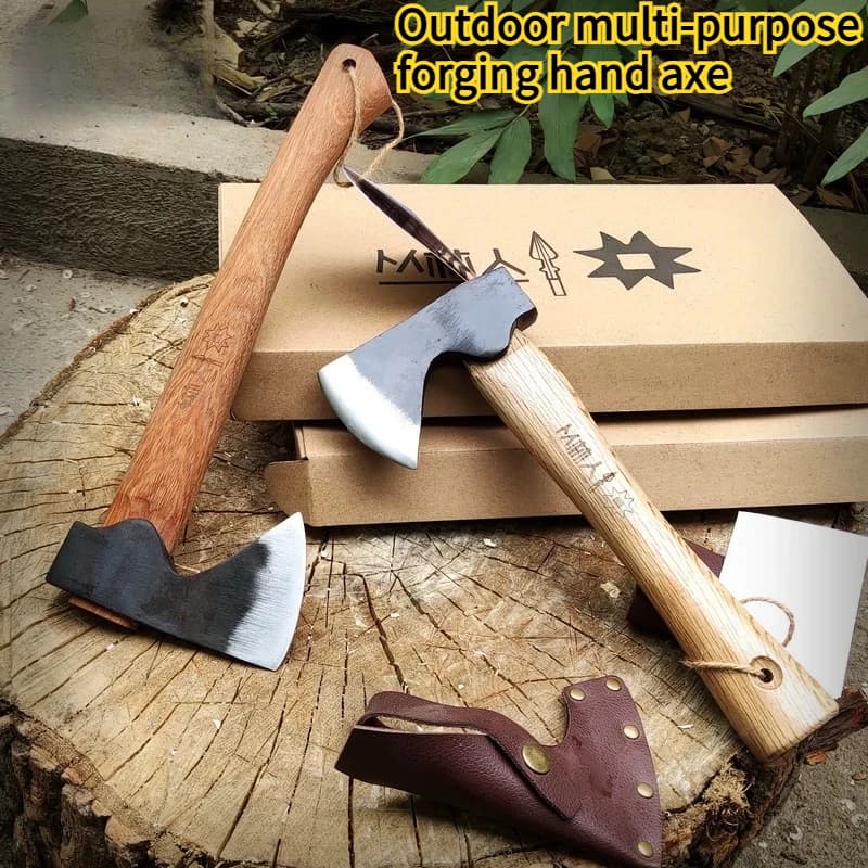 Outdoor Forging Axe Camping Chopping Wood Woodworking Hand Axe Camping Self-defense Tactical Axe with Leather Cover