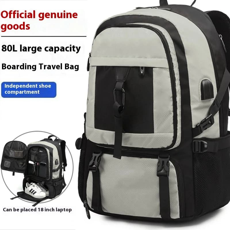 Zaino da viaggio grande da uomo da 50 litri e 80 litri, borsa sportiva da esterno impermeabile con scomparto per scarpe separato, elegante zaino portaoggetti nero