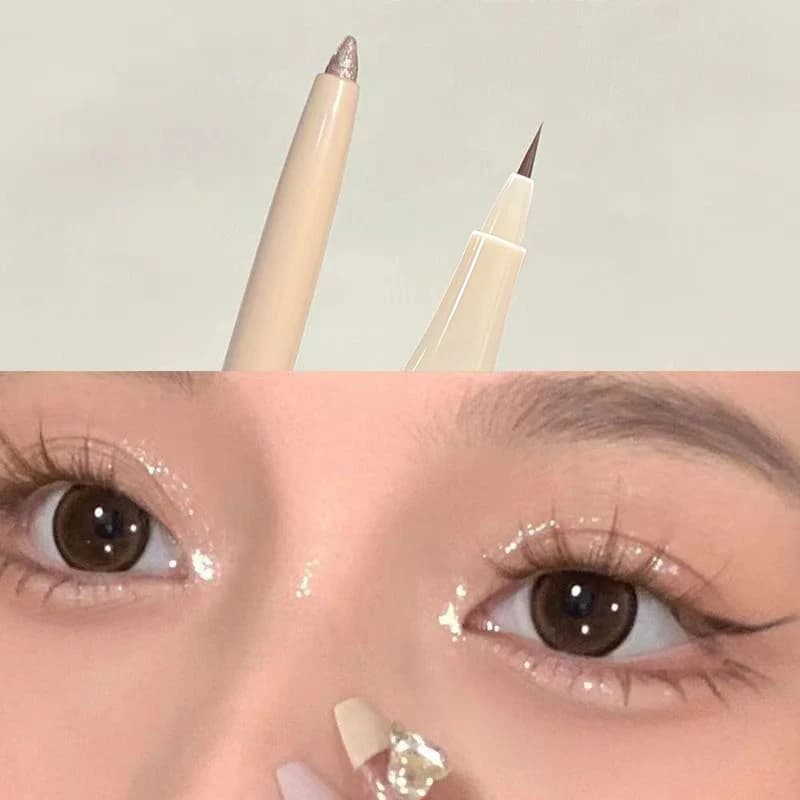 Silkworm pen lying in double head, opaque natural shadow, highlighter for the lower part of the eyelid, fine perlescent opaque glitter