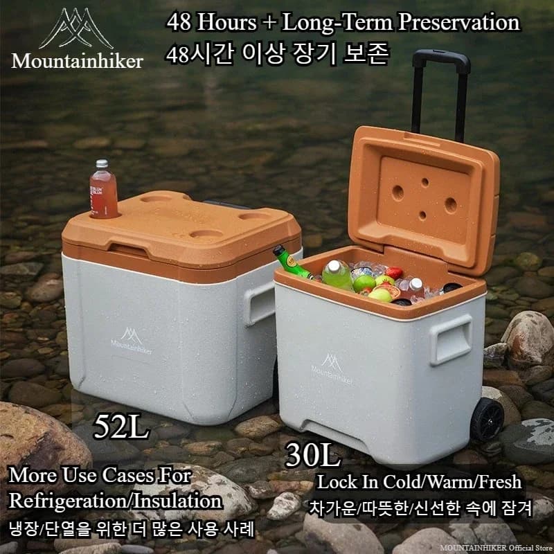 Frigorifero Portatile da Esterno MOUNTAINHIKER 30L 52L con Ruote, Contenitore Termico, Box Caldo per BBQ e Auto, con Ruote per il Trasporto
