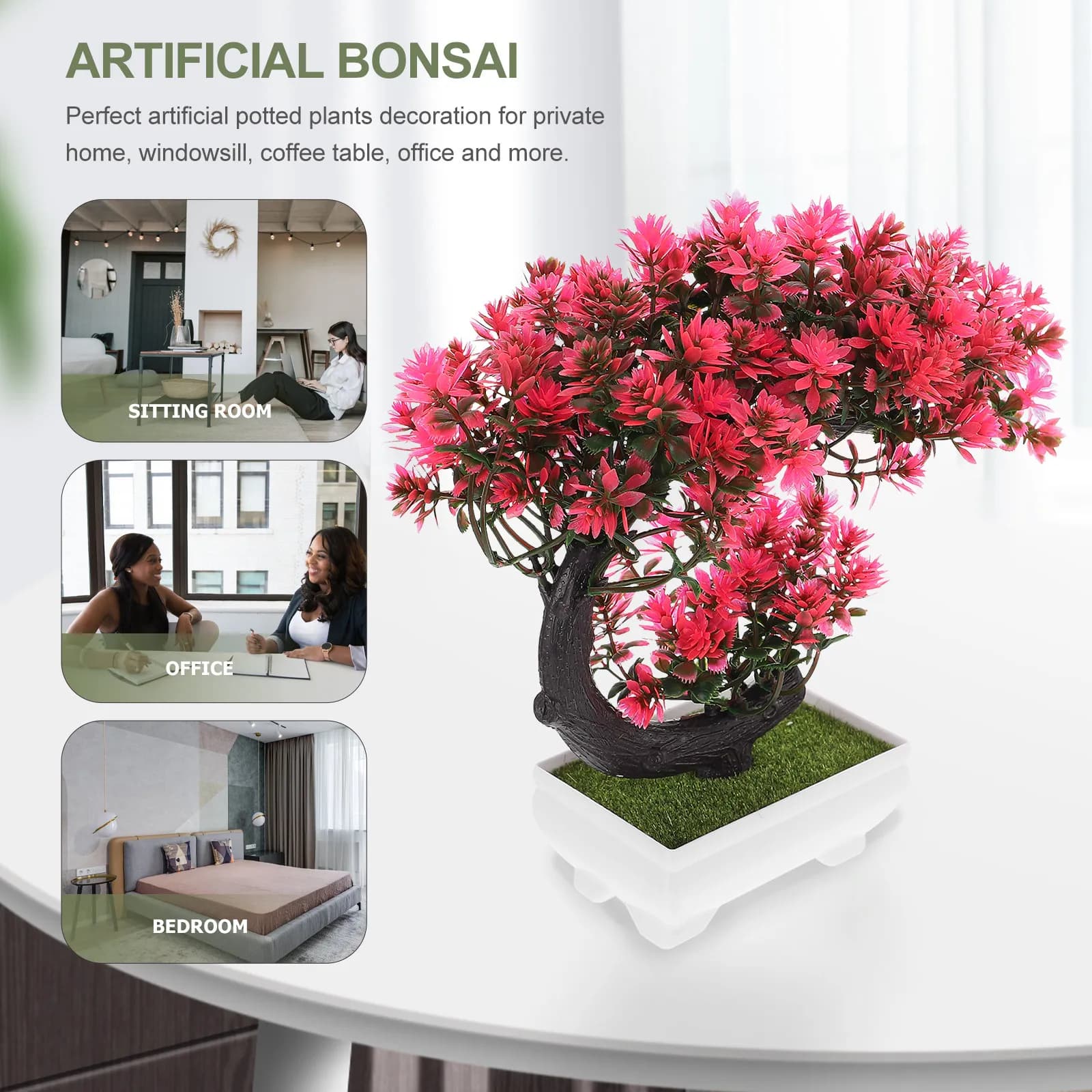 Simulated Green Potted Plants Artificial Bonsai Decor for Home Office Windowsill Coffee Table Fake Plant Ornaments