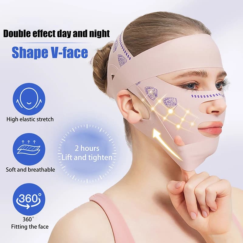 Adjustable V Line Face Sculpting Mask 3 Fold Compression Chin Wrap Latex Free Sleep Strap Facial Lifting Tightening Night Use
